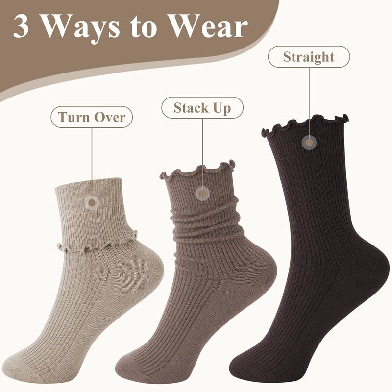 Socksfad Store 6 Pairs Cute Floral Ruffle Crew Socks Women, Breathable Cotton Novelty Casual Girls Above Ankle Funny Socks US 5-10 - Image 5